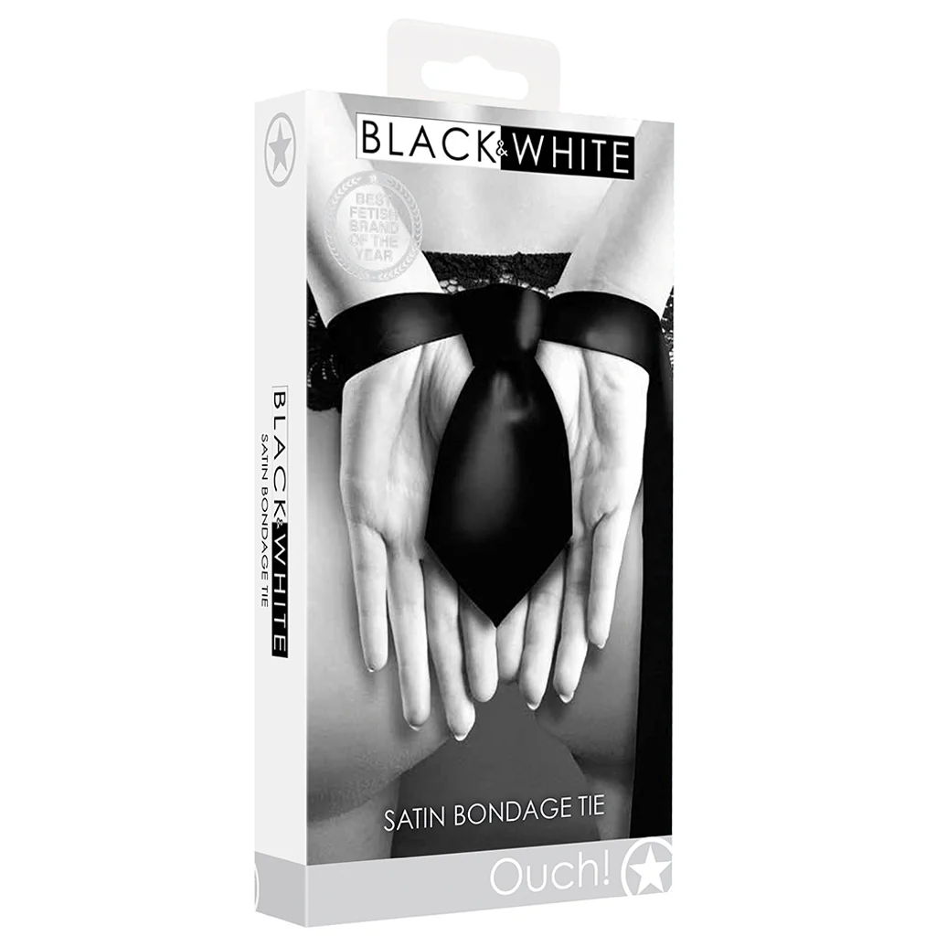 Black & White Satin Bondage Tie - Image 6
