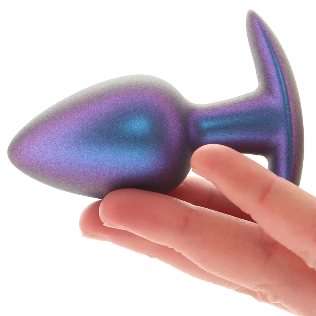 Ouch! Smooth Silicone 3.1 Inch Butt Plug in Metallic Blue - Image 4