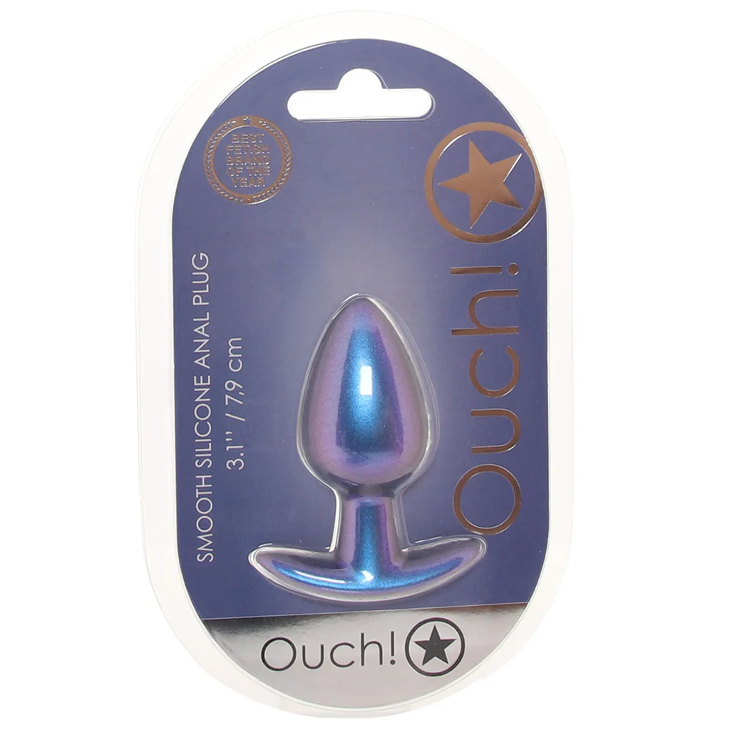 Ouch! Smooth Silicone 3.1 Inch Butt Plug in Metallic Blue - Image 6