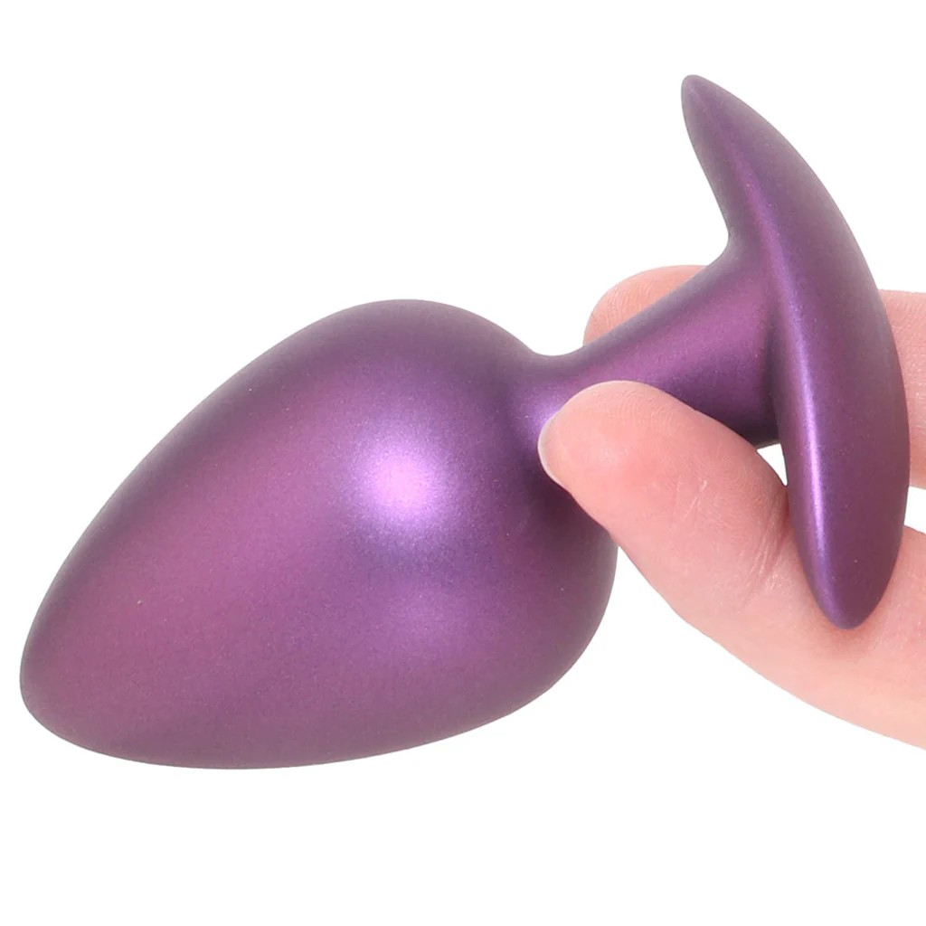 Ouch! Smooth Silicone 3.5 Inch Butt Plug in Metallic Purple - Image 4