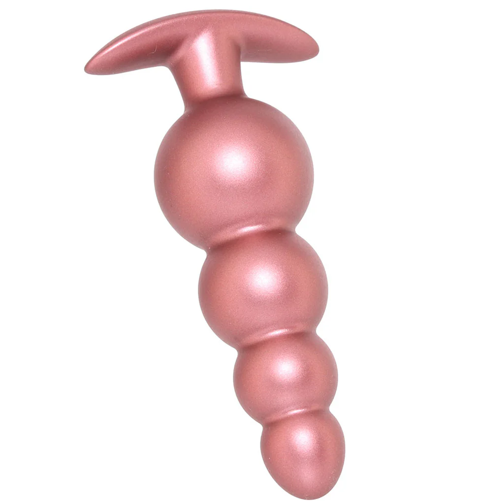 Ouch! Smooth Silicone Beaded Butt Plug in Rose Gold - Image 3