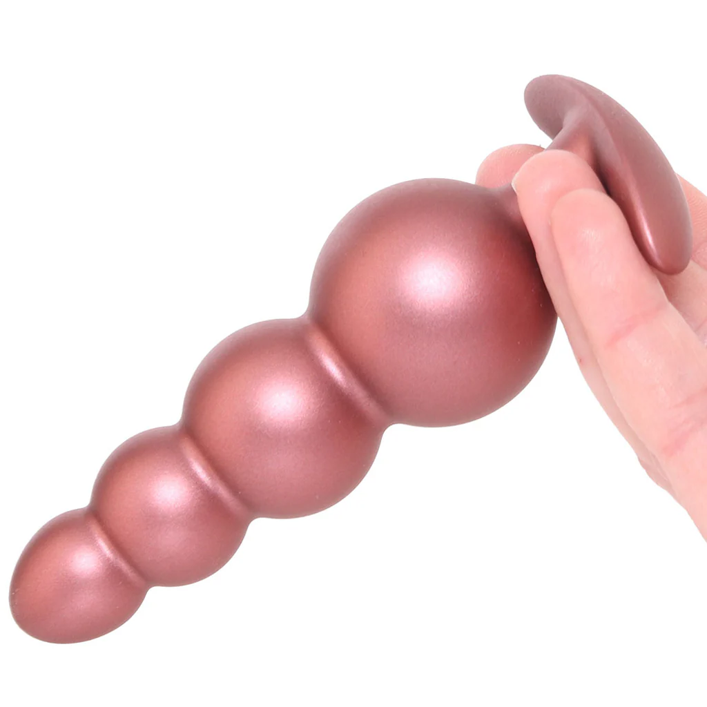 Ouch! Smooth Silicone Beaded Butt Plug in Rose Gold - Image 4