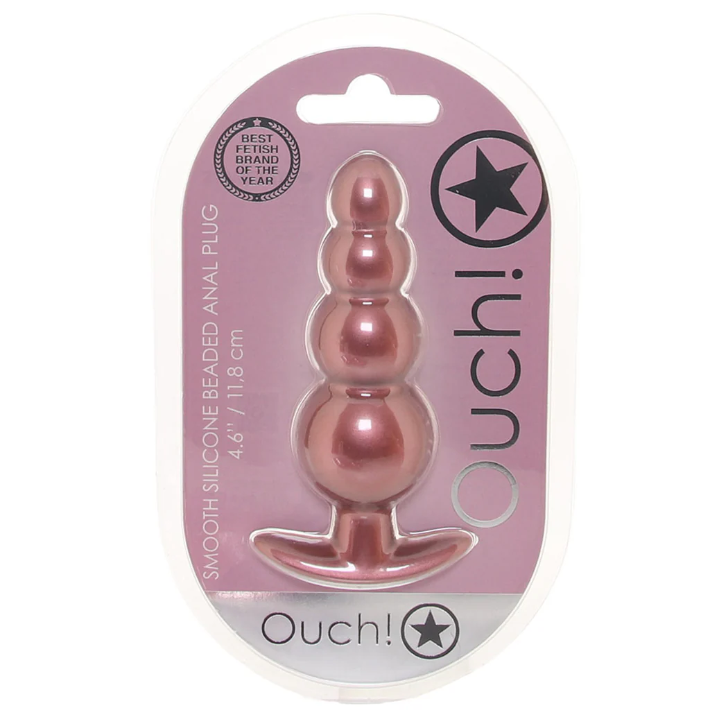 Ouch! Smooth Silicone Beaded Butt Plug in Rose Gold - Image 6