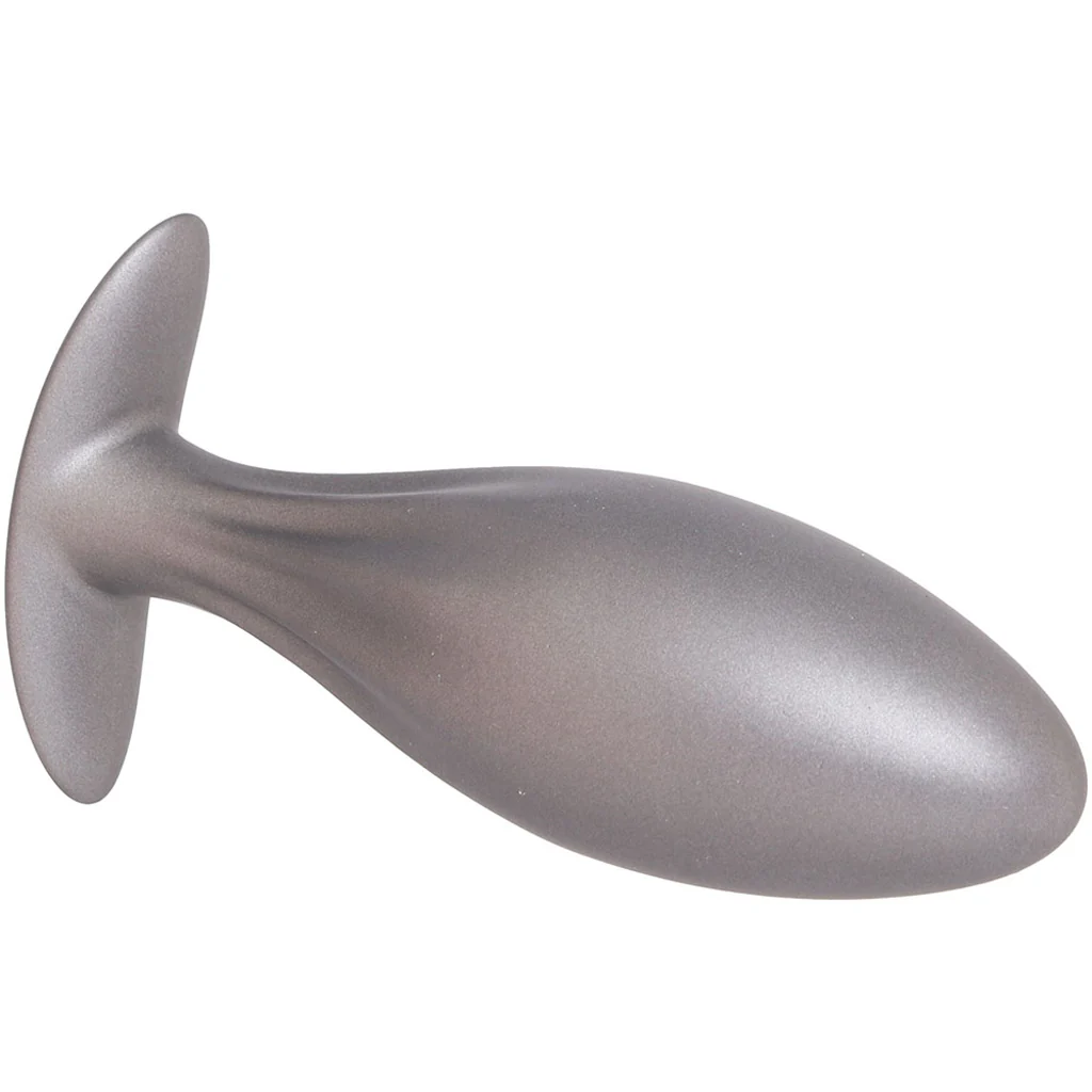 Ouch! Smooth Silicone Oval Butt Plug in Gun Metal - Image 2