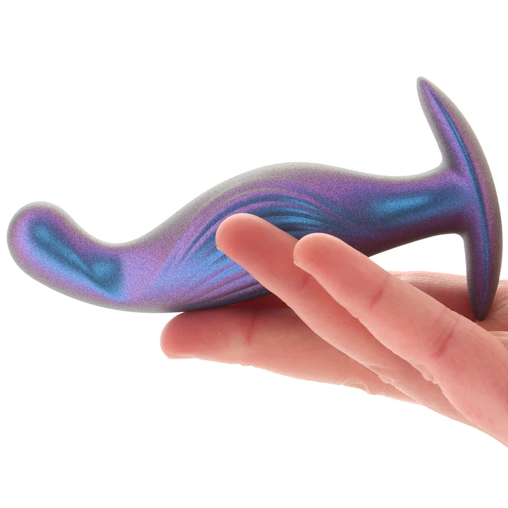 Ouch! Smooth Silicone P-Spot Butt Plug in Metallic Blue - Image 4