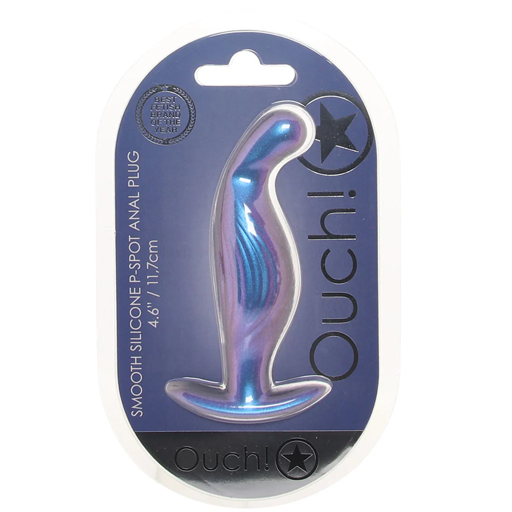Ouch! Smooth Silicone P-Spot Butt Plug in Metallic Blue - Image 6