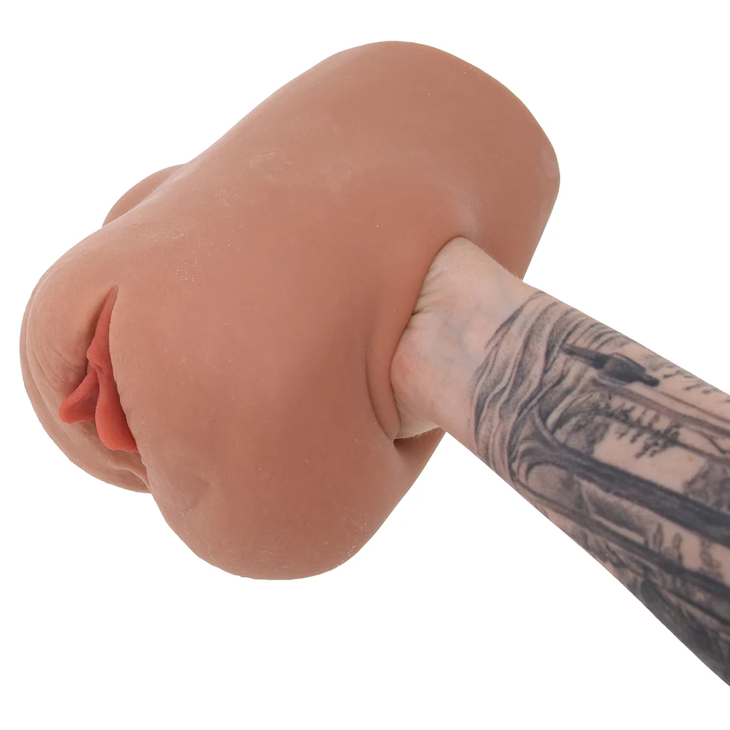 PDX Double Pounder Vibrating Squeeze Stroker in Brown - Image 4
