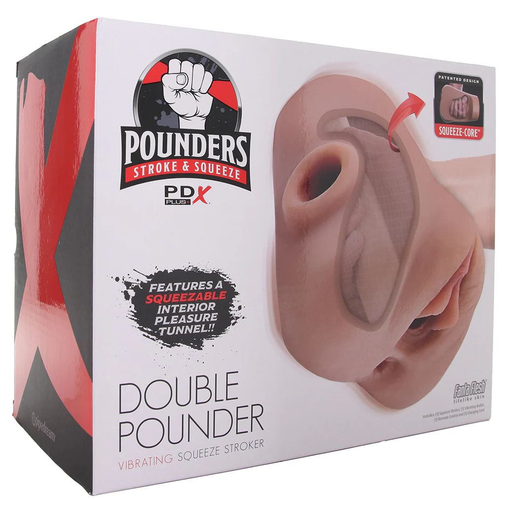 PDX Double Pounder Vibrating Squeeze Stroker in Brown - Image 9
