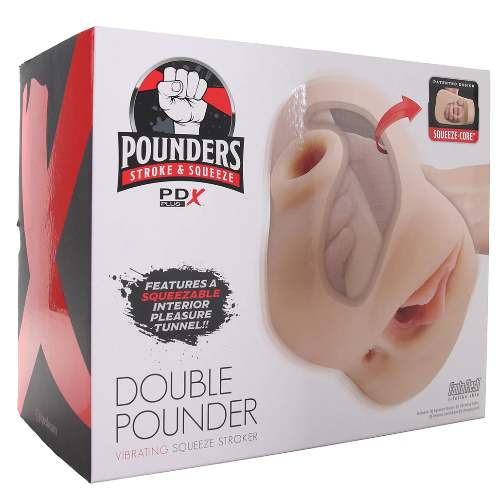 PDX Double Pounder Vibrating Squeeze Stroker in Light - Image 9