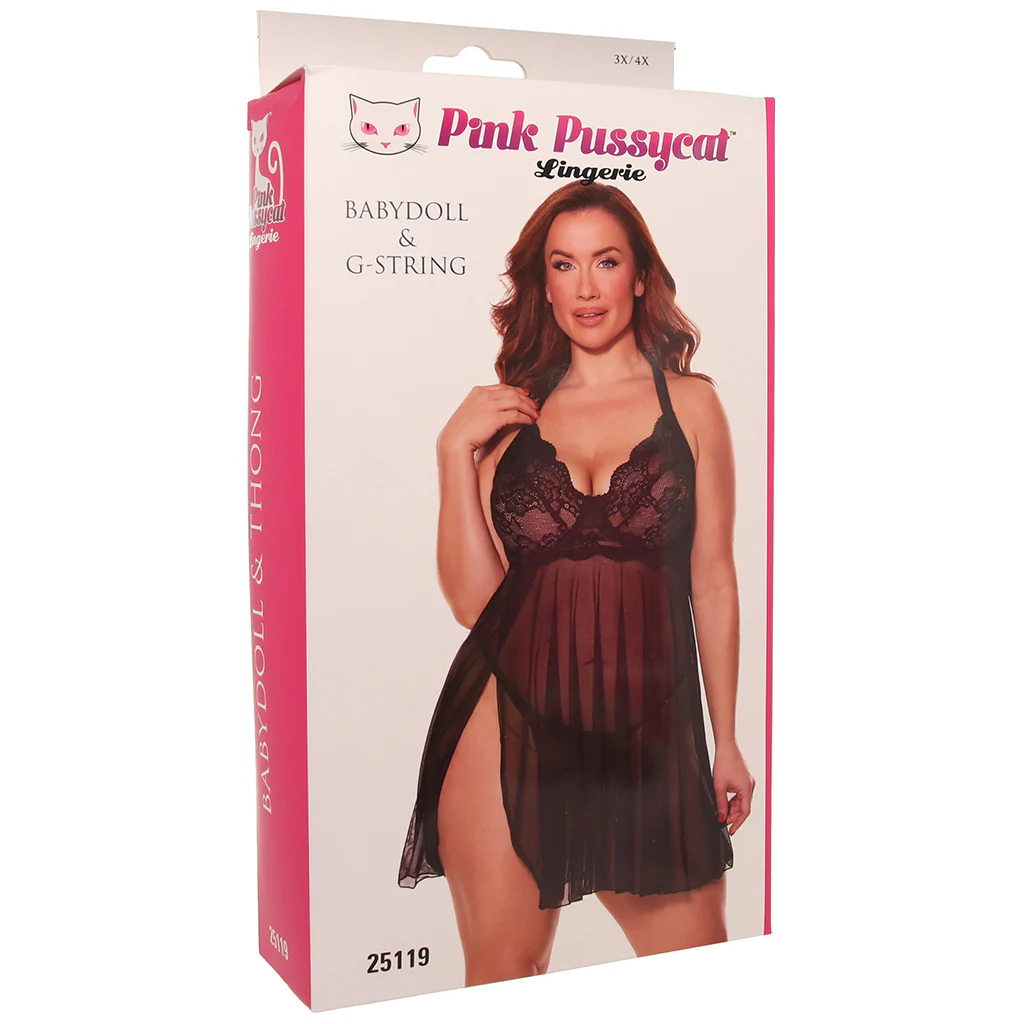 Pink Pussycat Black Babydoll & G-String in 1X/2X - Image 9