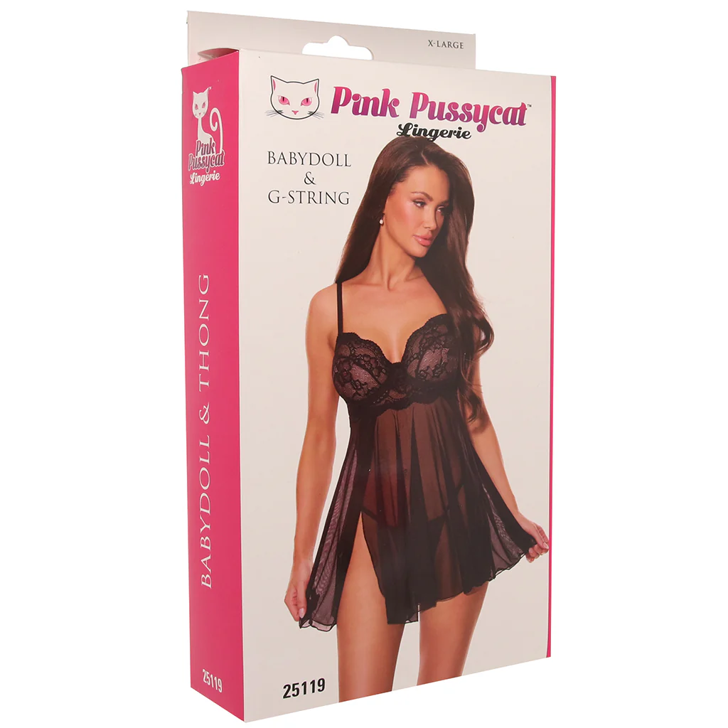 Pink Pussycat Black Babydoll & G-String - Image 9