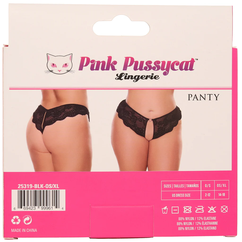 Pink Pussycat Black Lace Crotchless Panties XL - Image 5