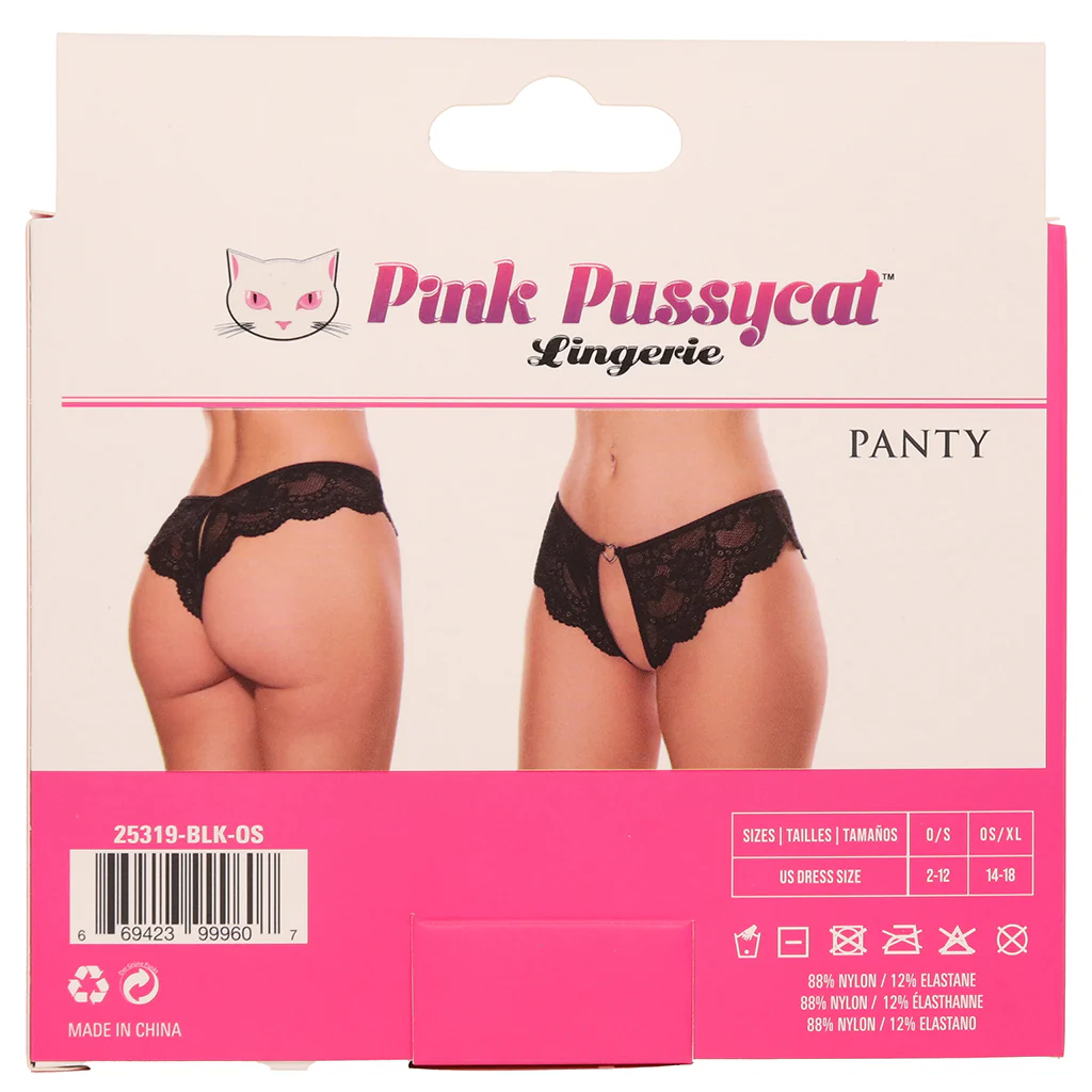 Pink Pussycat Black Lace Crotchless Panties - Image 5