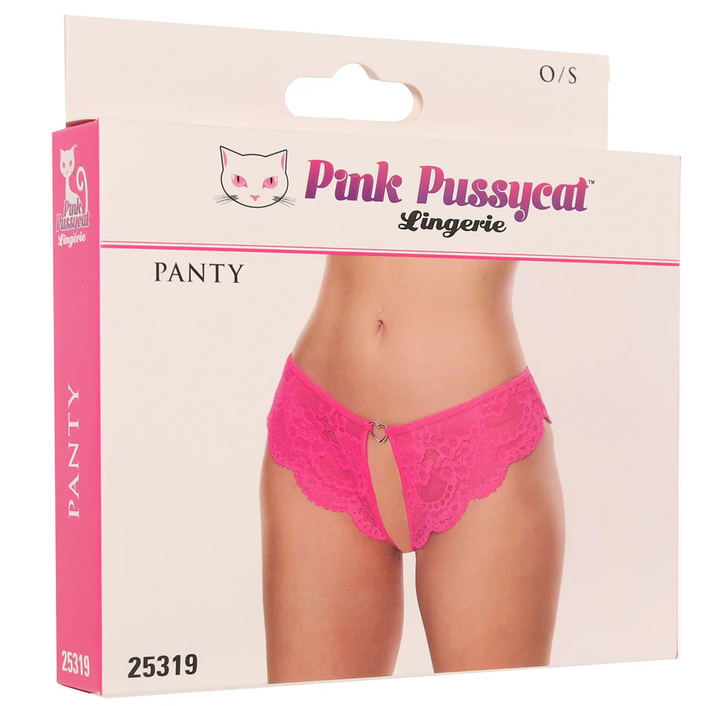 Pink Pussycat Pink Lace Crotchless Panties - Image 6