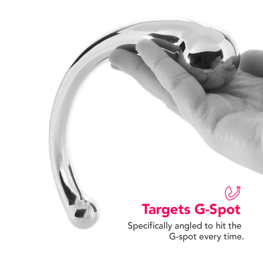 PinkCherry 8 Inch Stainless Steel Curved G-Spot Dildo - Image 5
