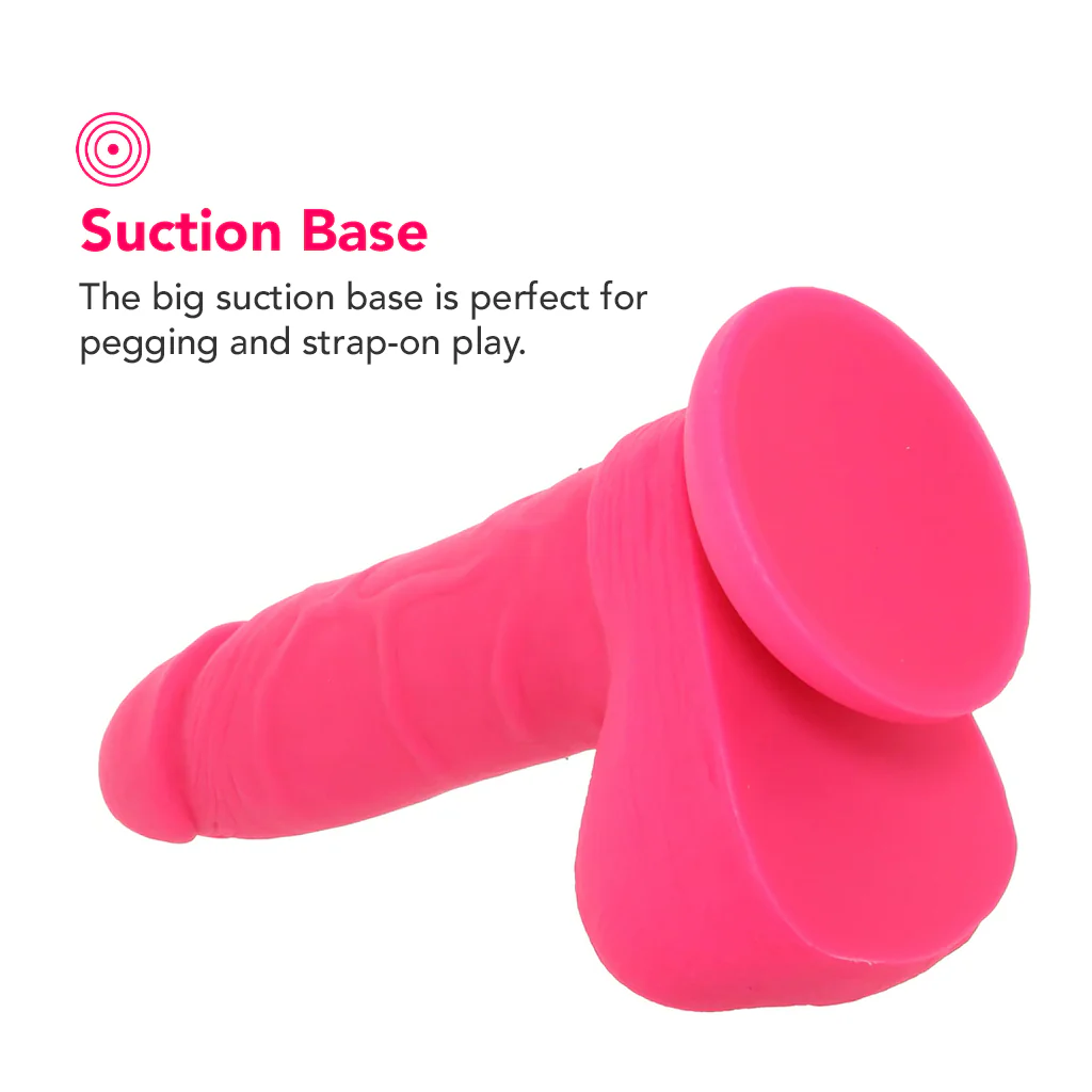 PinkCherry Premium 6 Inch Pink Silicone Ballsy Dildo - Image 4
