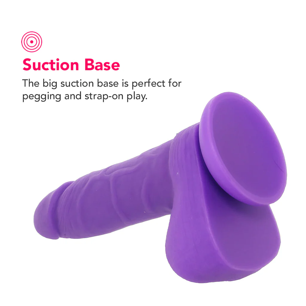 PinkCherry Premium 6 Inch Purple Silicone Ballsy Dildo - Image 4