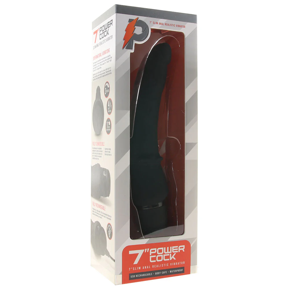 Power Cock 7 Inch Slim Realistic Vibe in Black - Image 6