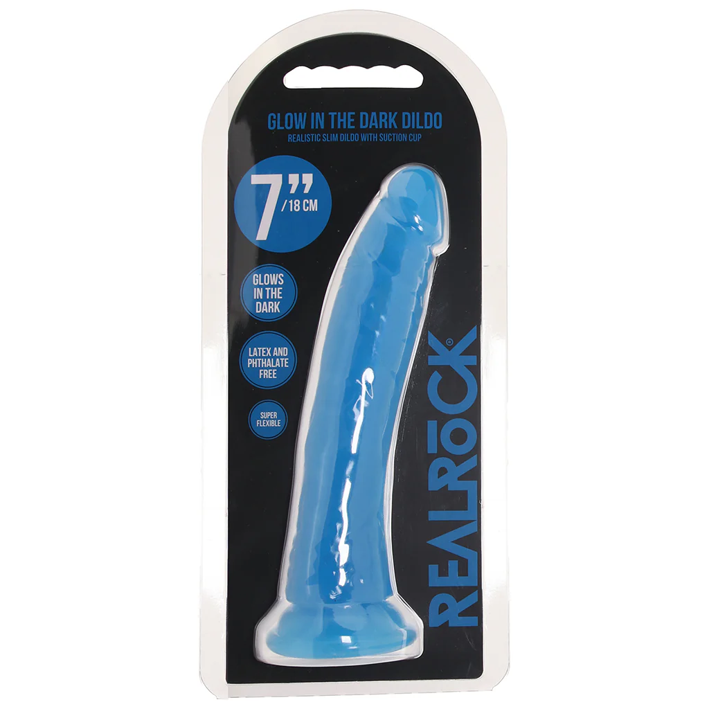 RealRock 7 Inch Glow-in-the-Dark Slim Dildo in Blue - Image 9