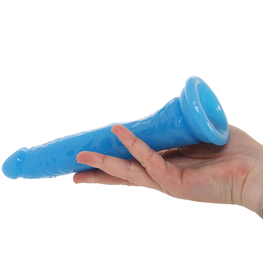 RealRock 8 Inch Glow-in-the-Dark Slim Dildo in Blue - Image 4