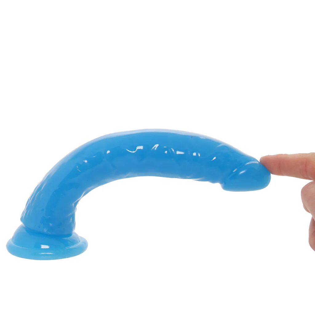 RealRock 8 Inch Glow-in-the-Dark Slim Dildo in Blue - Image 6