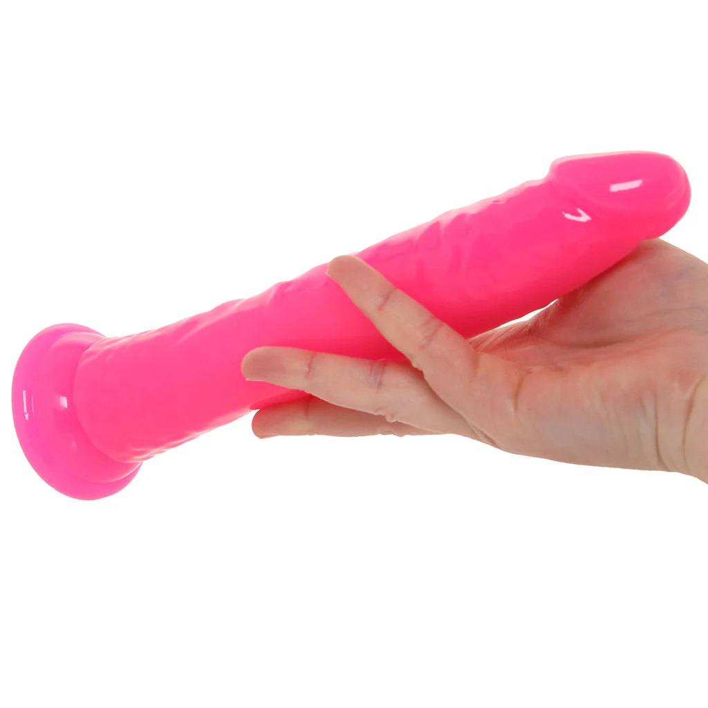 RealRock 9 Inch Glow-in-the-Dark Slim Dildo in Pink - Image 4