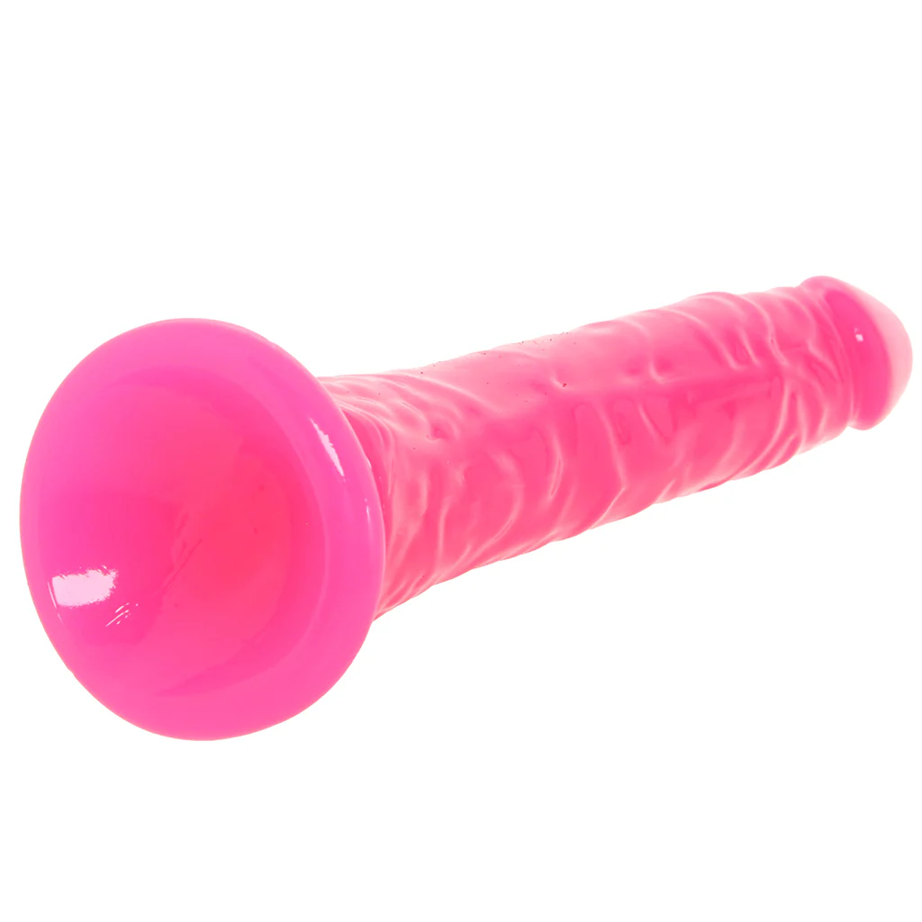 RealRock 9 Inch Glow-in-the-Dark Slim Dildo in Pink - Image 5