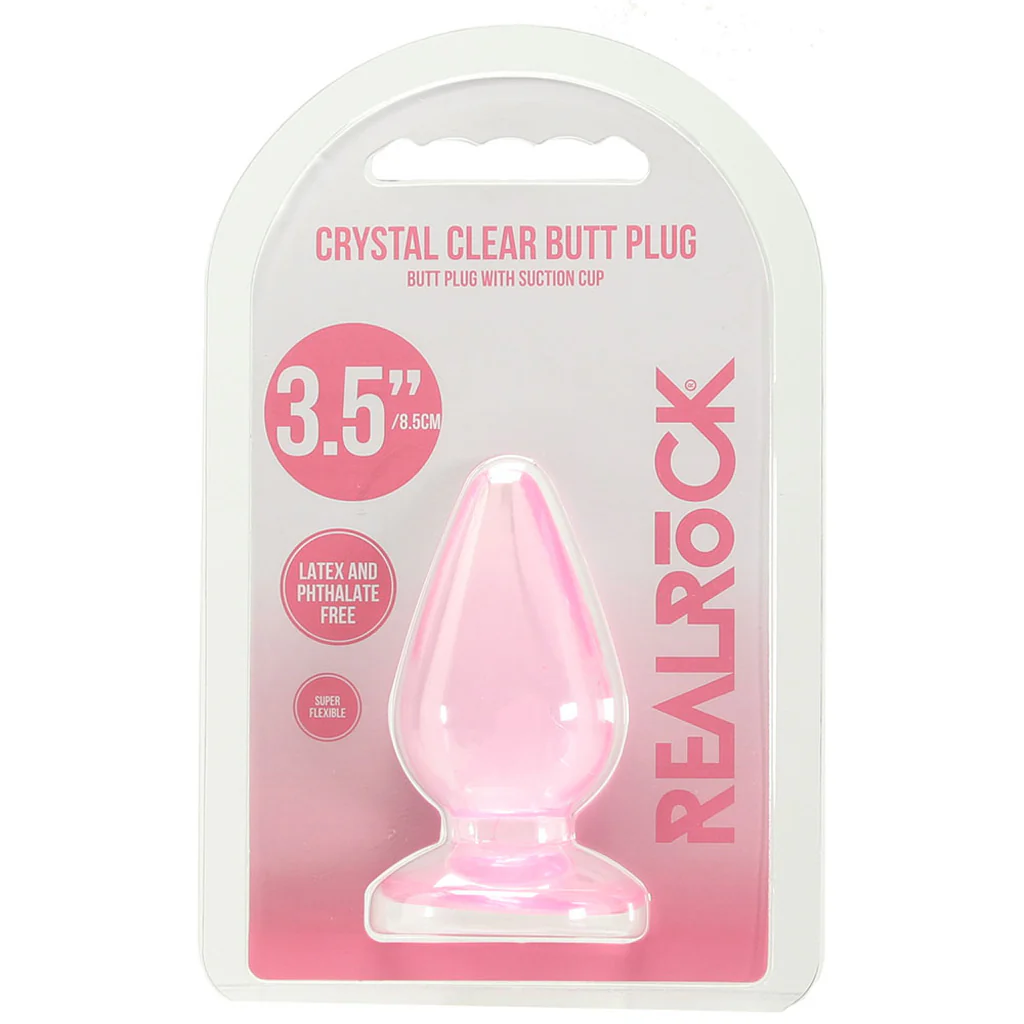 RealRock Crystal Clear Jelly 3.5 Inch Butt Plug in Pink - Image 6
