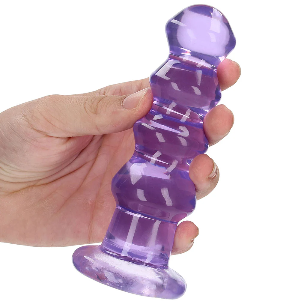 RealRock Crystal Clear Jelly 5.5 Inch Curvy Dildo in Purple - Image 4