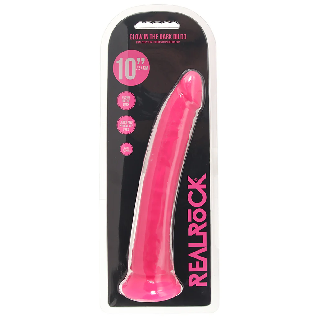 RealRock Glow In The Dark 10 Inch Slim Dildo in Pink - Image 6