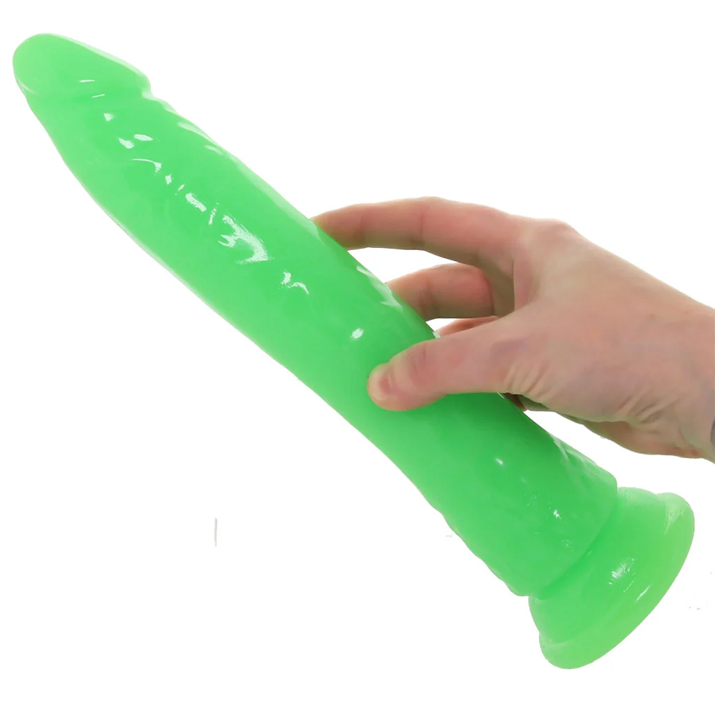 RealRock Glow In The Dark 11 Inch Slim Dildo in Green - Image 4