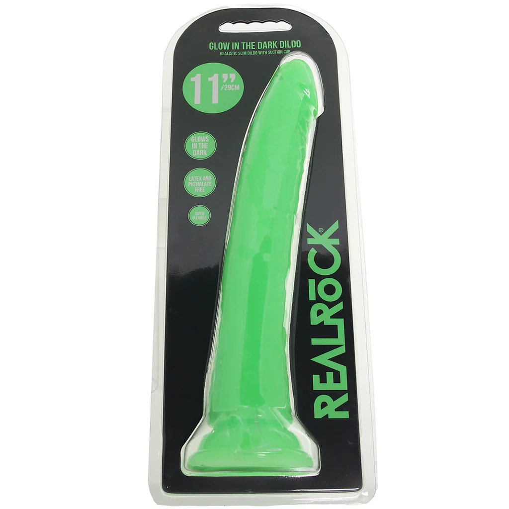 RealRock Glow In The Dark 11 Inch Slim Dildo in Green - Image 9