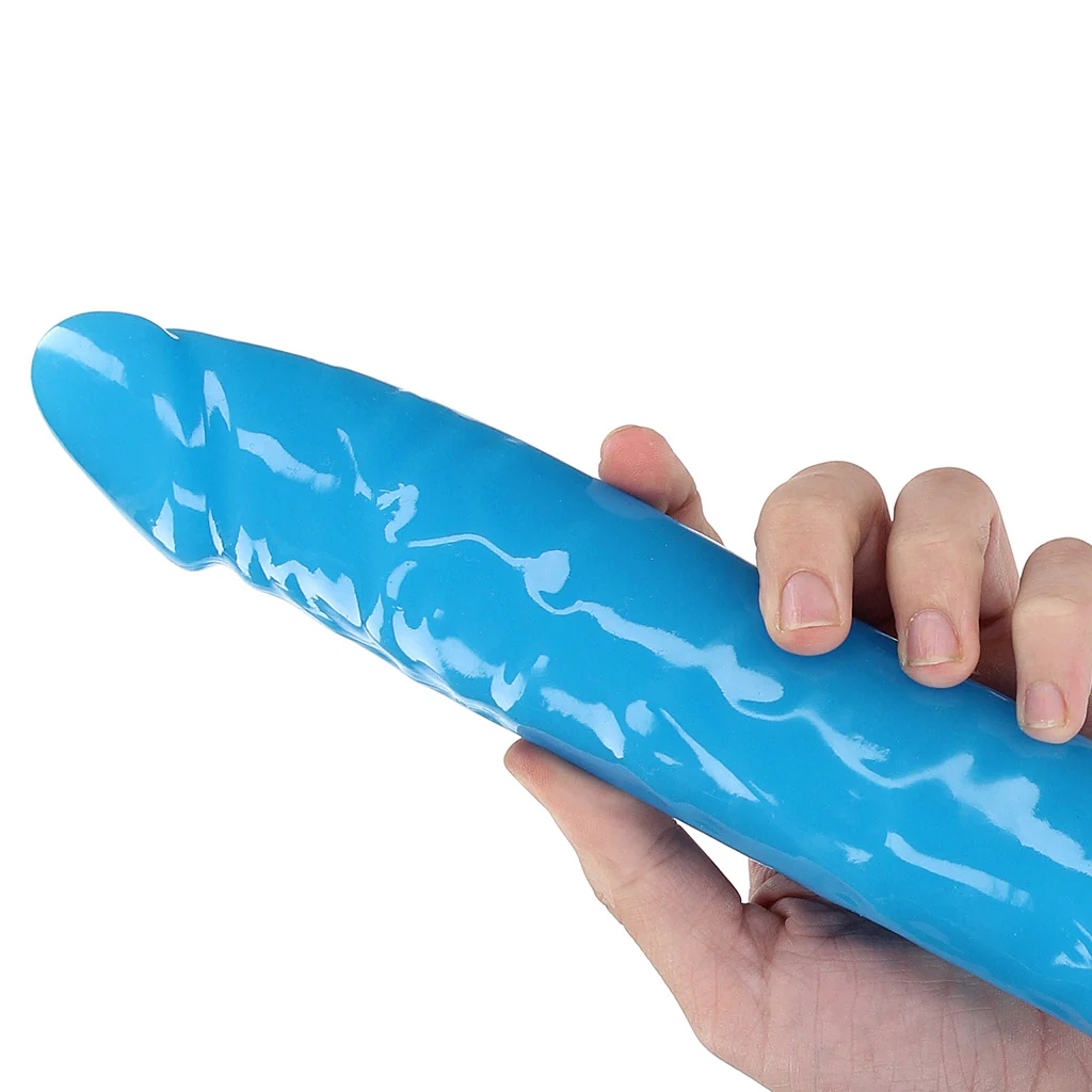 RealRock Glow In The Dark 11 Inch Slim Dildo in Blue - Image 7