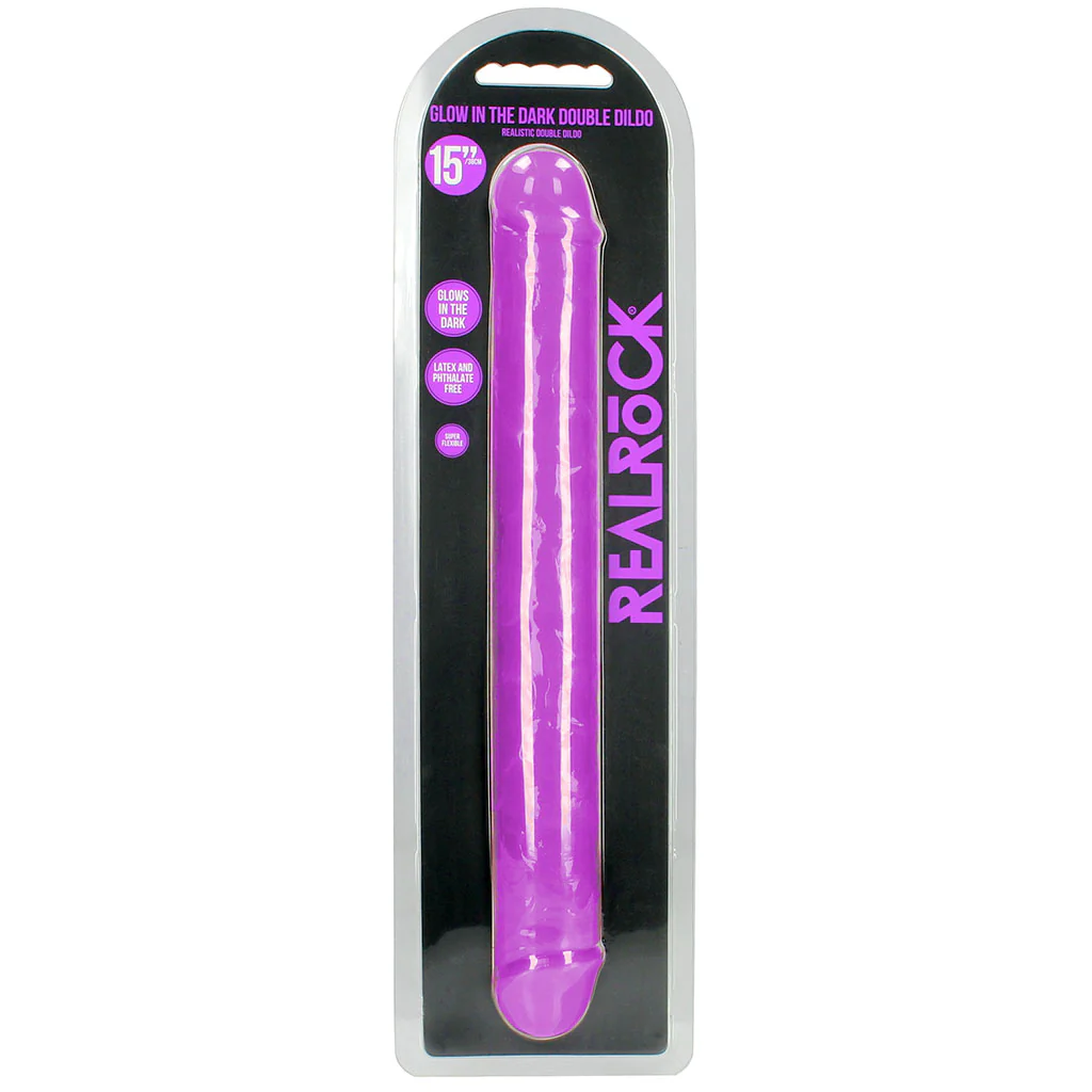 RealRock Glow In The Dark 15 Inch Double Dildo in Purple - Image 9