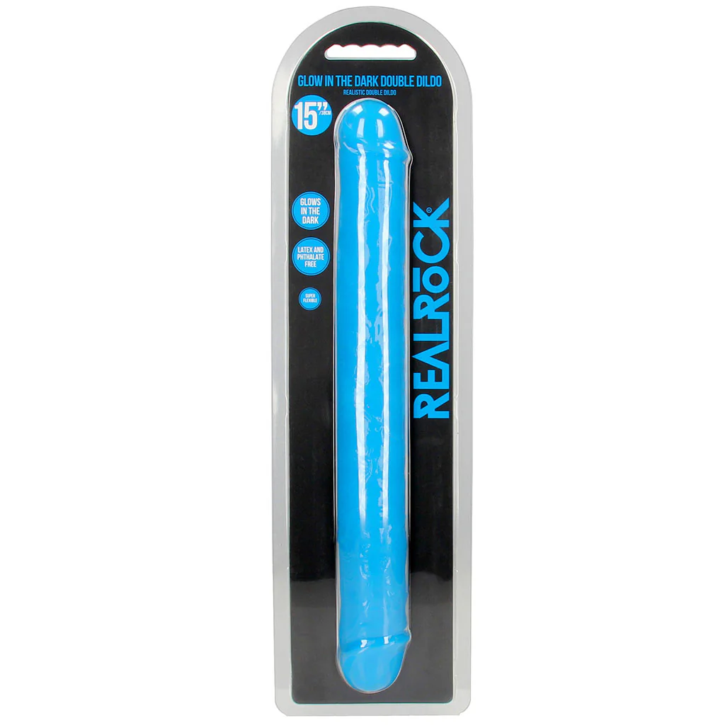 RealRock Glow In The Dark 15 Inch Double Dildo in Blue - Image 9