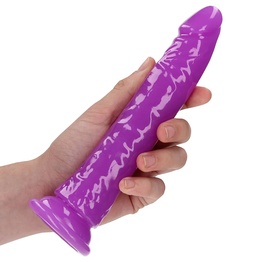 RealRock Glow In The Dark 8 Inch Slim Dildo in Purple - Image 4