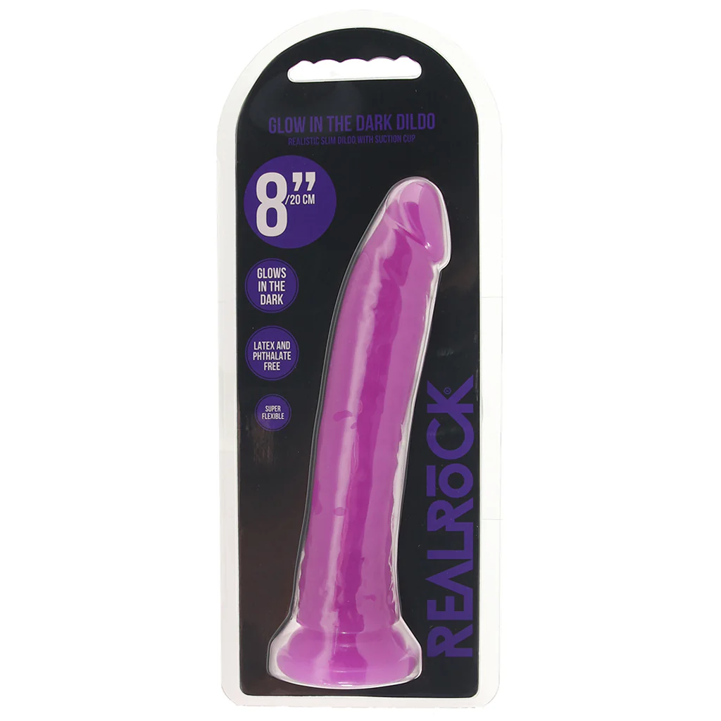 RealRock Glow In The Dark 8 Inch Slim Dildo in Purple - Image 6