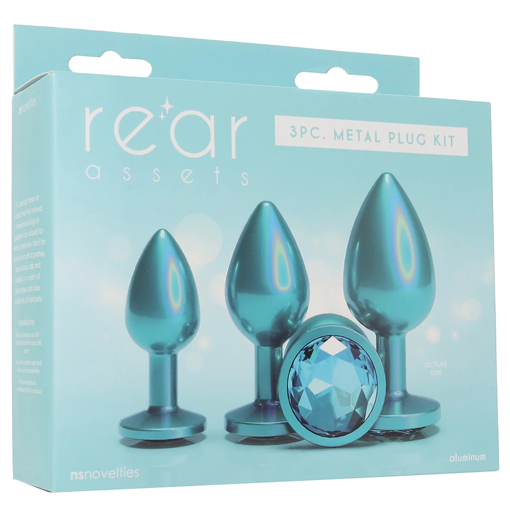 Rear Assets 3 Piece Metal Butt Plug Kit in Teal - Image 9