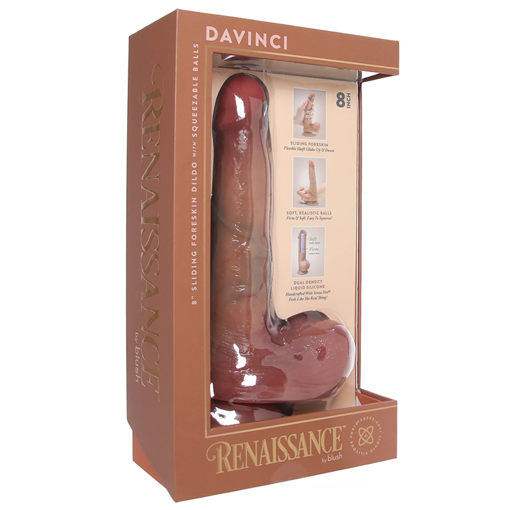 Renaissance DaVinci 8 Inch Sliding Foreskin Dildo in Tan - Image 6