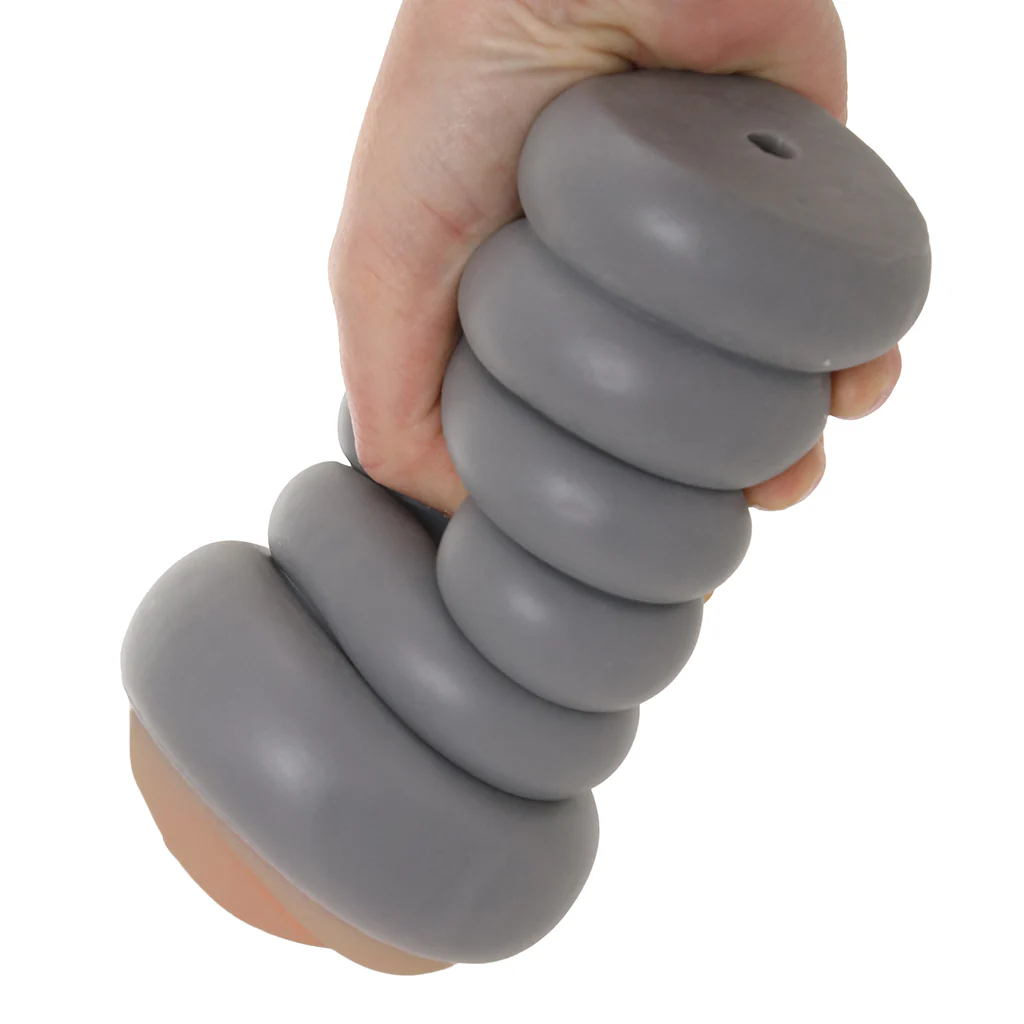 Ribbed Gripper Tight Pussy Stroker in Brown - Image 4