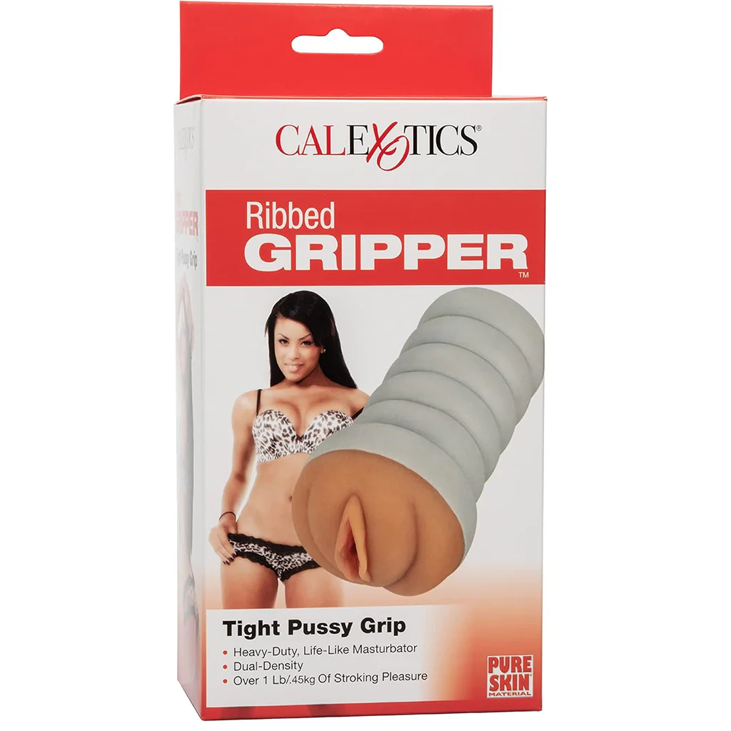 Ribbed Gripper Tight Pussy Stroker in Brown - Image 6