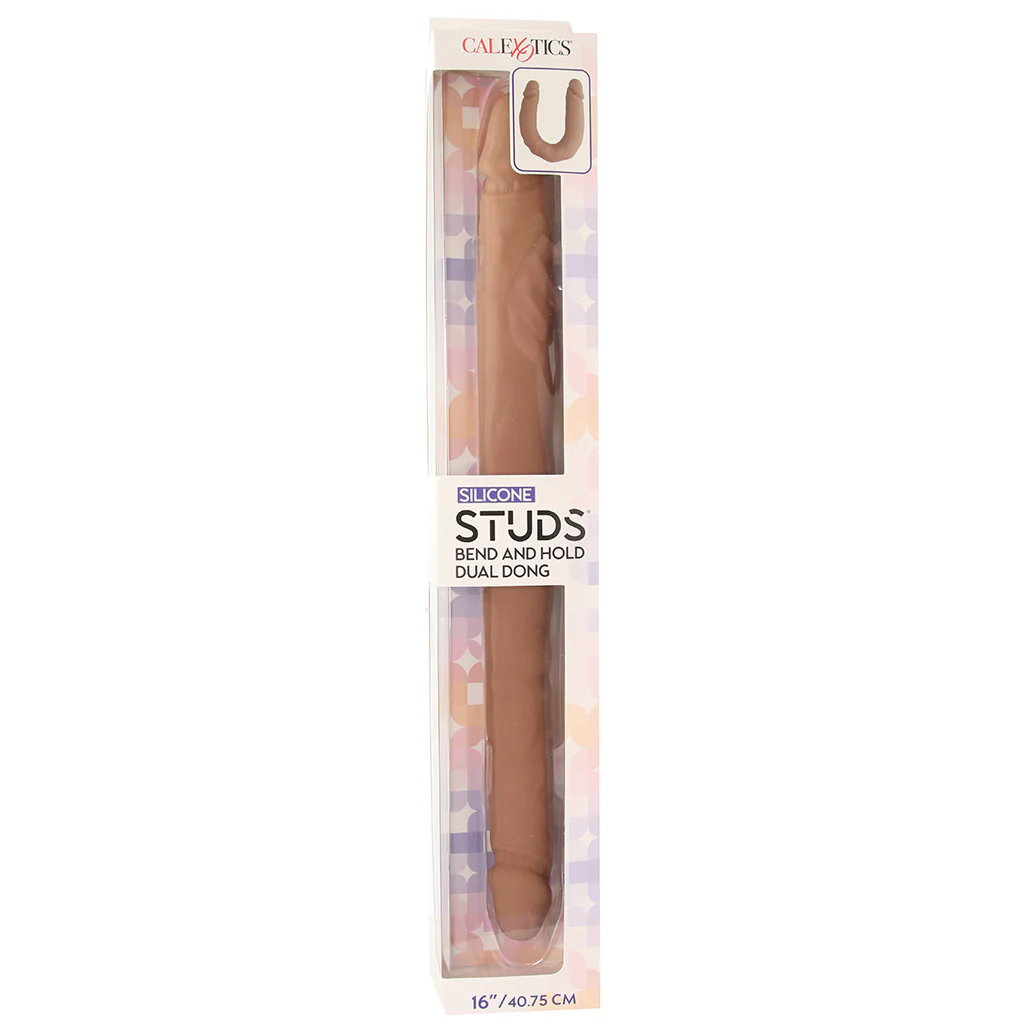 Silicone Studs Bend & Hold 16 Inch Double Dildo in Brown - Image 9