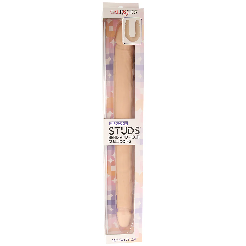 Silicone Studs Bend & Hold 16 Inch Double Dildo in Light - Image 9