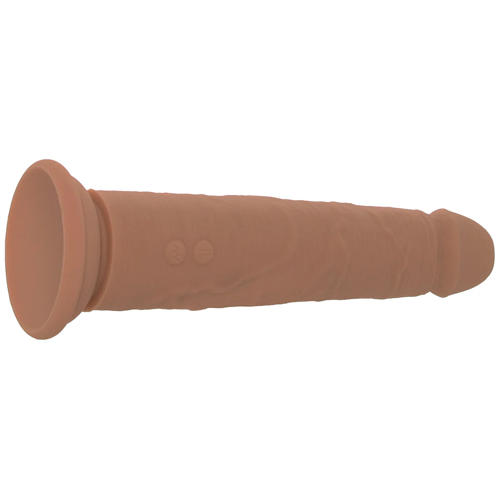 Silicone Studs Vibrating & Thrusting Dildo in Brown - Image 3