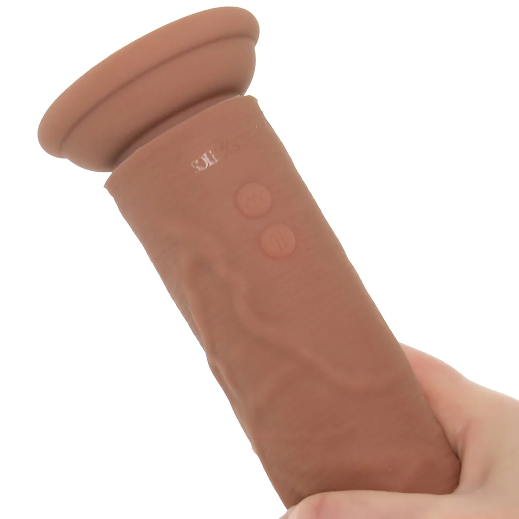 Silicone Studs Vibrating & Thrusting Dildo in Brown - Image 5