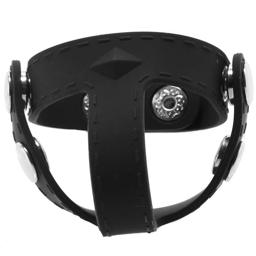 Blue Line Silicone T-style Cock Ring With Ball Divider - Image 4