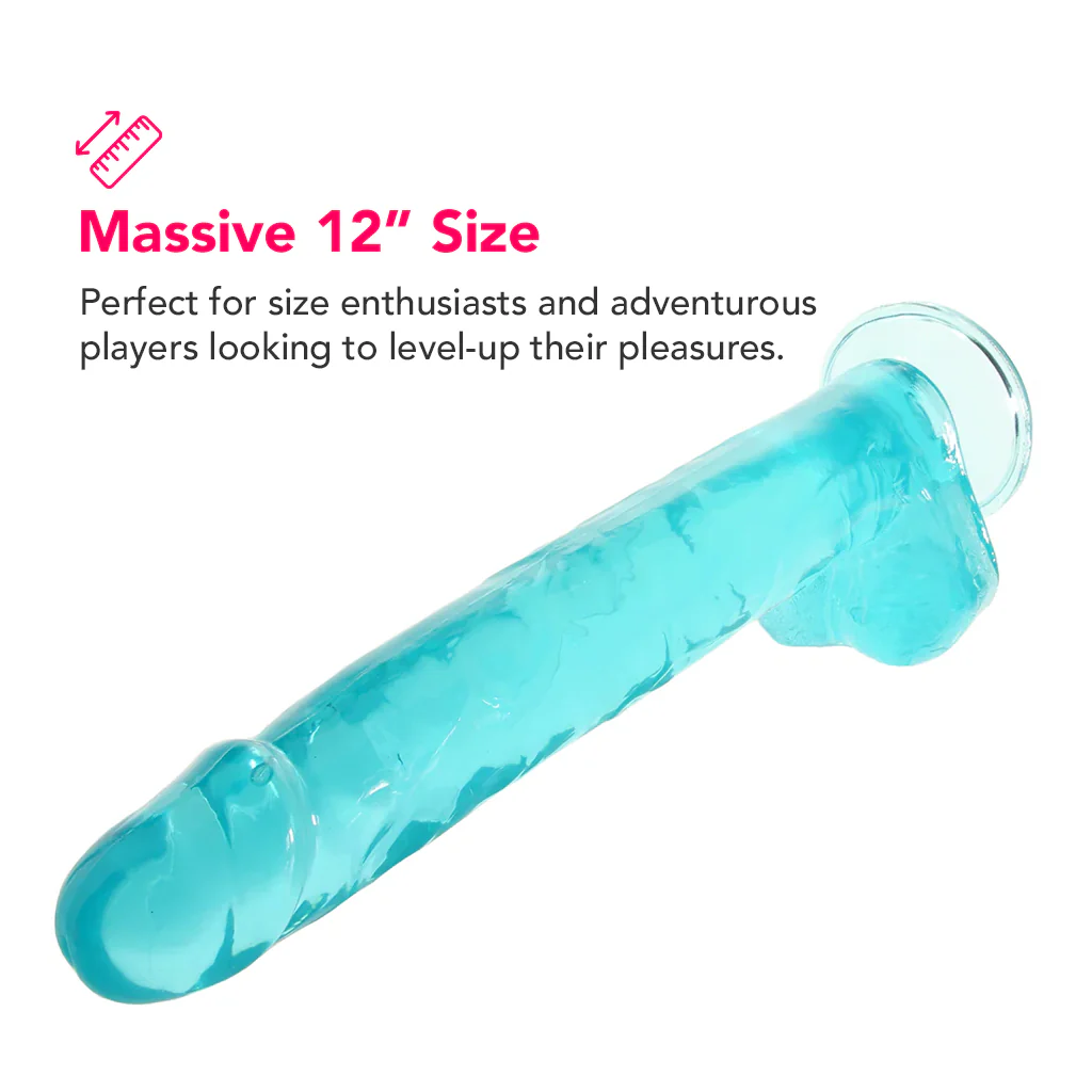 Size Queen 12 Inch Jelly Dildo in Blue - Image 2