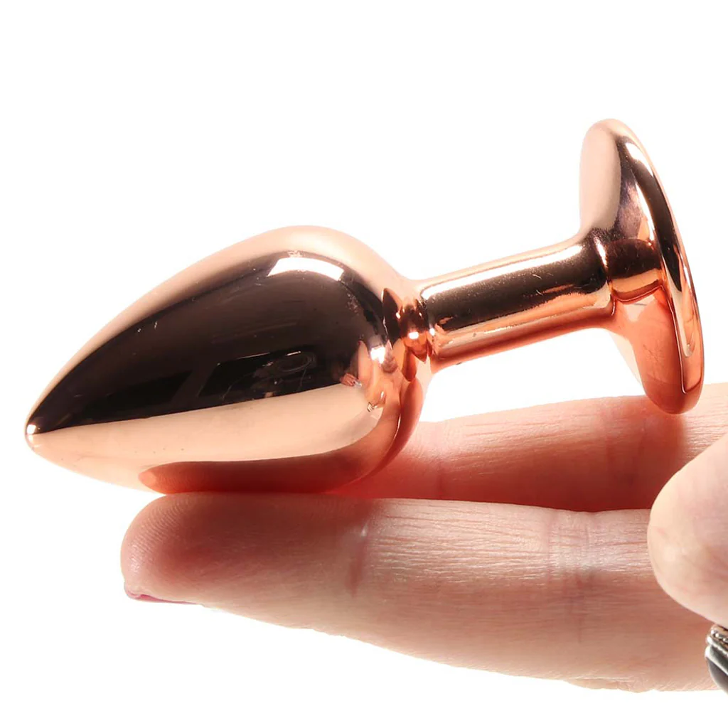 Small Aluminum Plug with Clear Gem in Rose Gold - Image 4