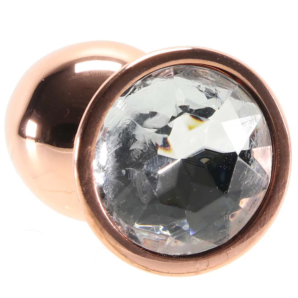 Small Aluminum Plug with Clear Gem in Rose Gold - Image 5