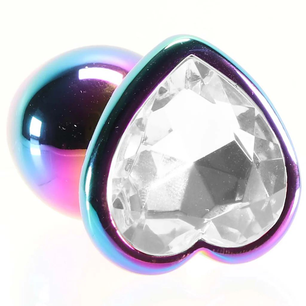 Small Aluminum Plug with Clear Heart Gem in Multicolor - Image 5